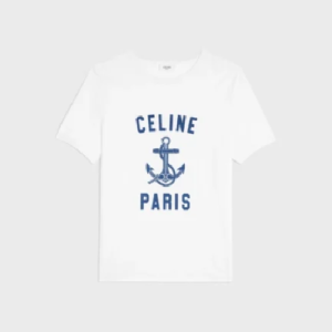 CELINE 70 ANCHOR T SHIRT IN COTTON JERSEY OFF WHITE